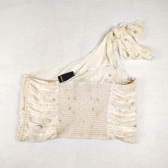 NWT Torrid Chiffon Foil One Shoulder Crop Top In Cream and Gold Combo 3X - Picture 4 of 8